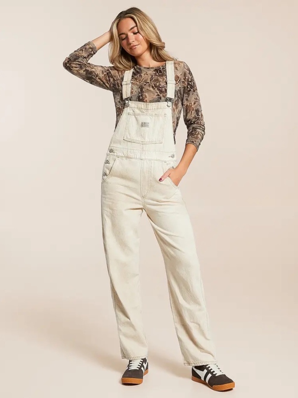 Levi's Cream Wide-Leg Denim Overalls